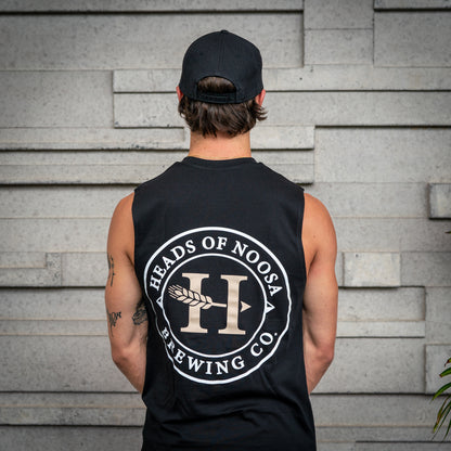 OG Logo Mens Singlet | Black - White/Beige - Heads of Noosa Brewing Co.