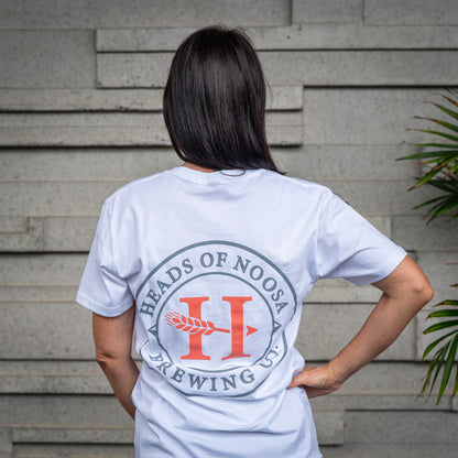 OG Logo Tee | White - Coral/Grey - Heads of Noosa Brewing Co.