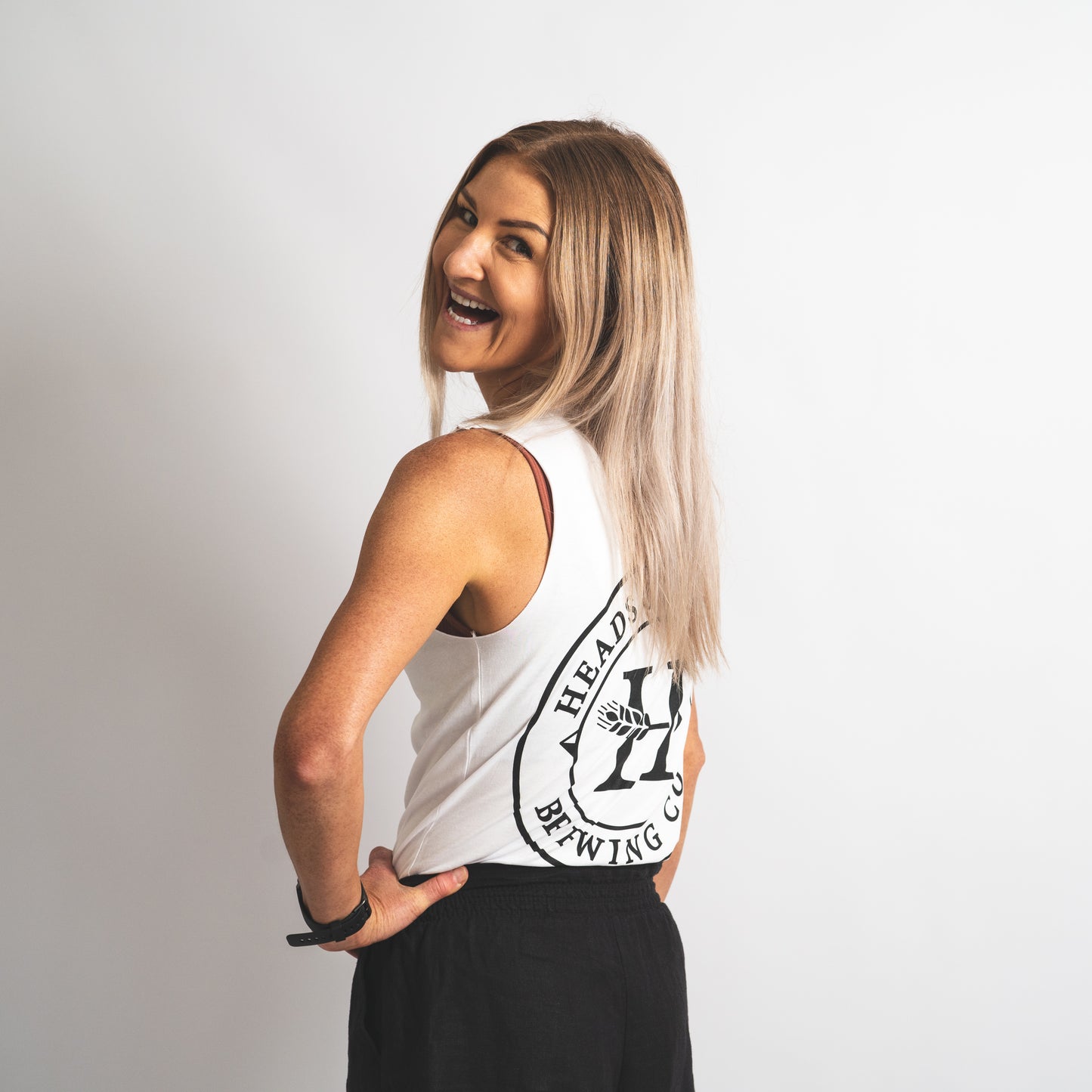 OG Logo Womens Singlet | White - Heads of Noosa Brewing Co.